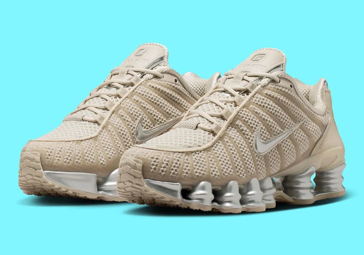 Nike Shox TL in cream base color with metallic silver accents and reflective detailing