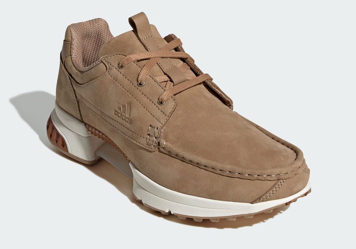 adidas ClimaCOOL 1 Boat Shoe in dark brown suede with embossed mudguard and sectioned sole unit