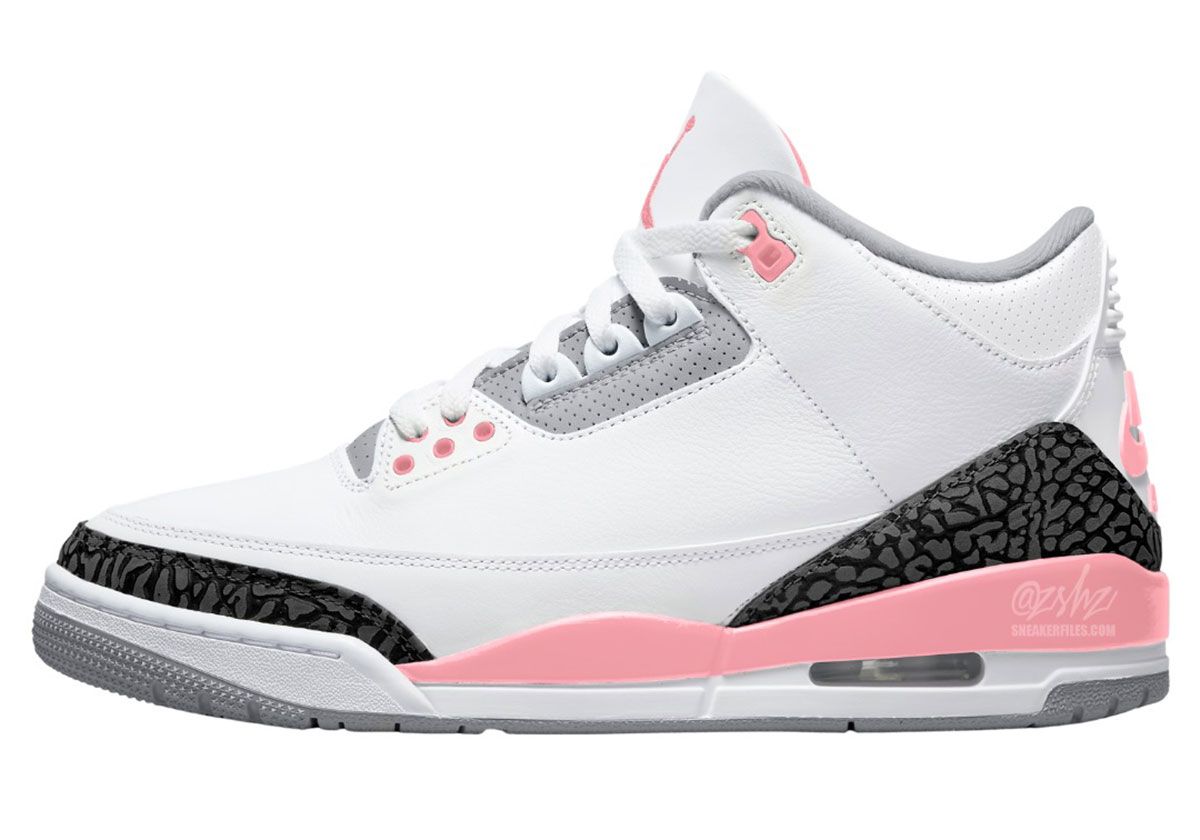 Air Jordan 3 'Neo Pink' featuring white leather upper with pink accents and elephant print overlays