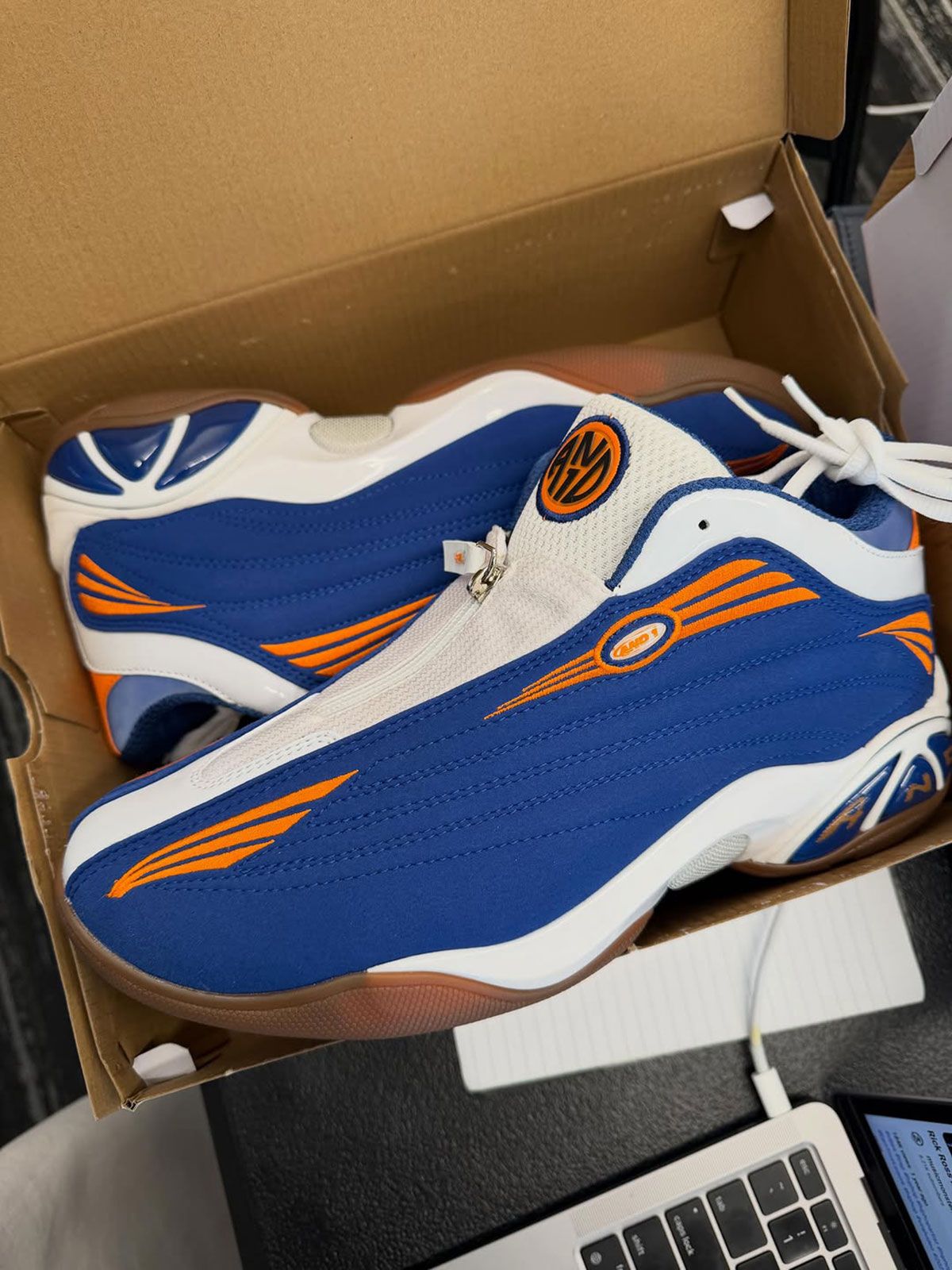 AND1 Mad Game Pro in black and orange Knicks colorway with custom tongue branding
