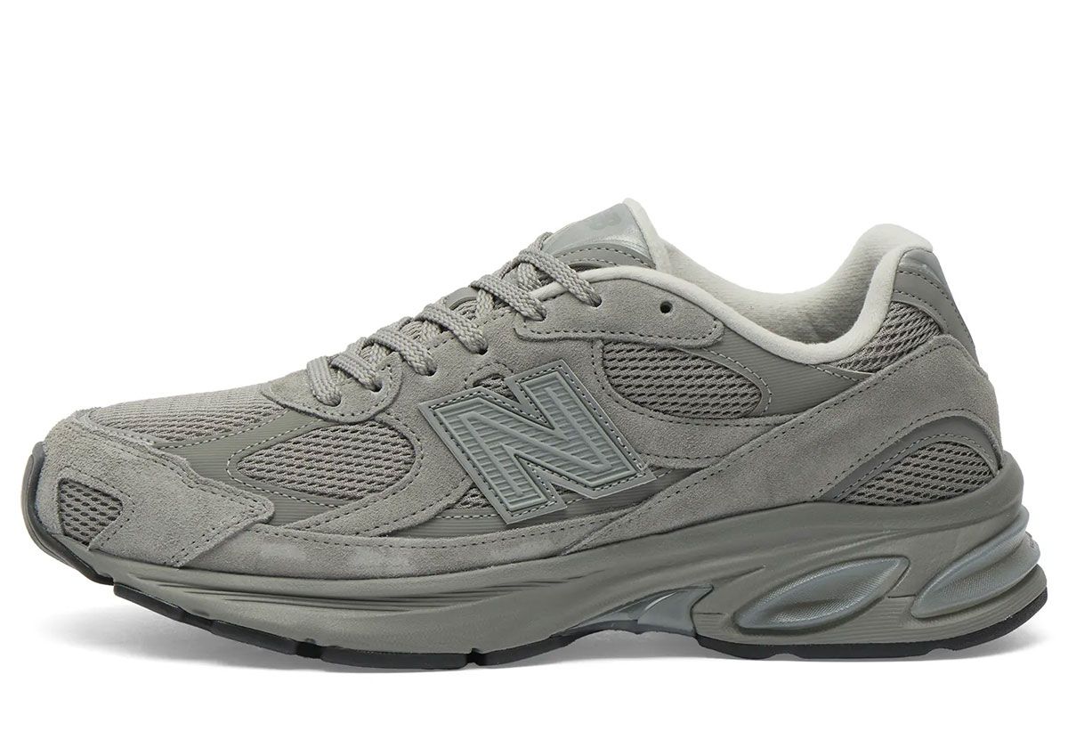 New Balance 2010 Harbor Grey featuring monochromatic mesh, leather, and suede upper with black outsole