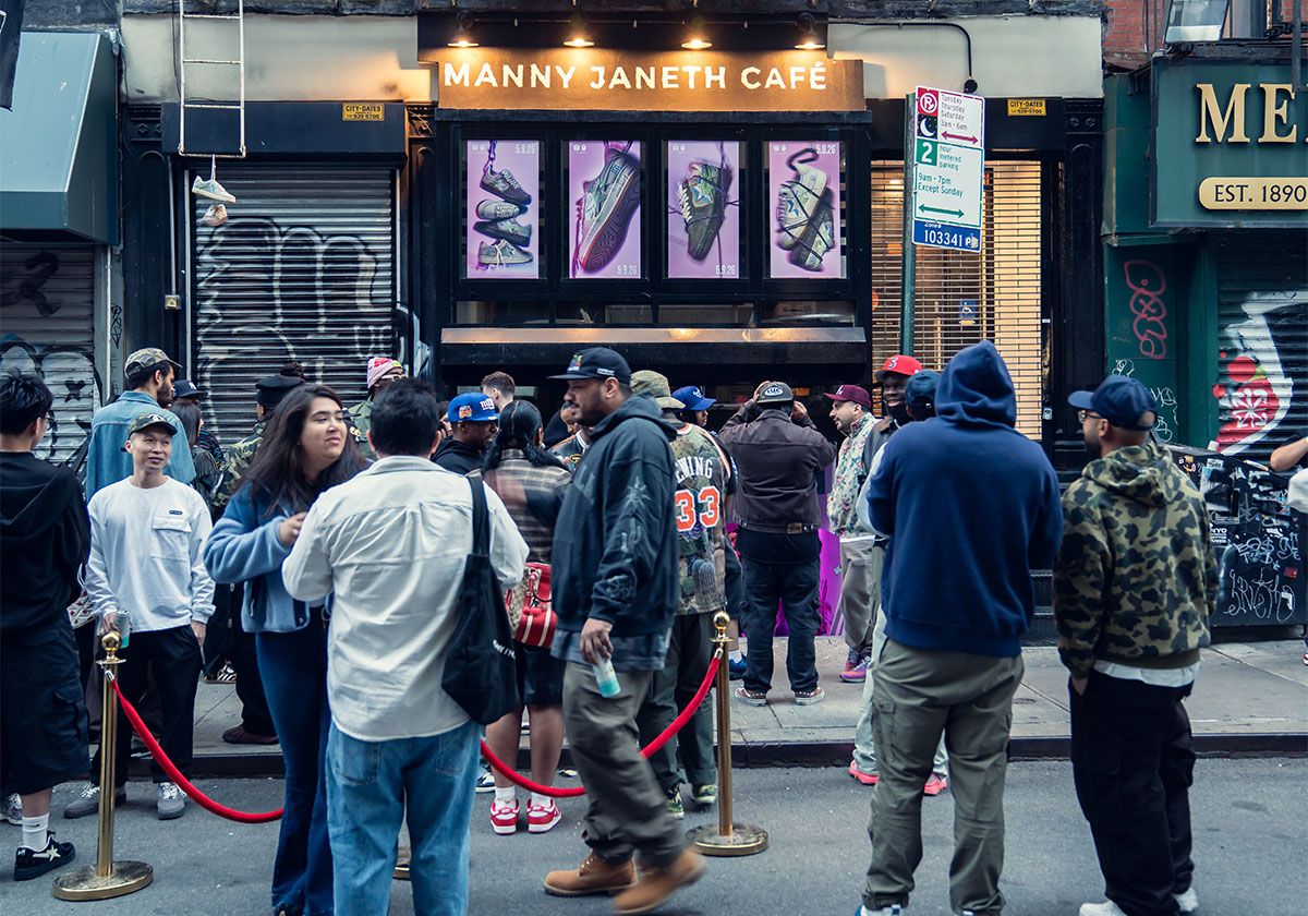 Sneaker News x A Bathing Ape Bape Sta collaborative sneaker on display at Lower East Side pop-up launch event