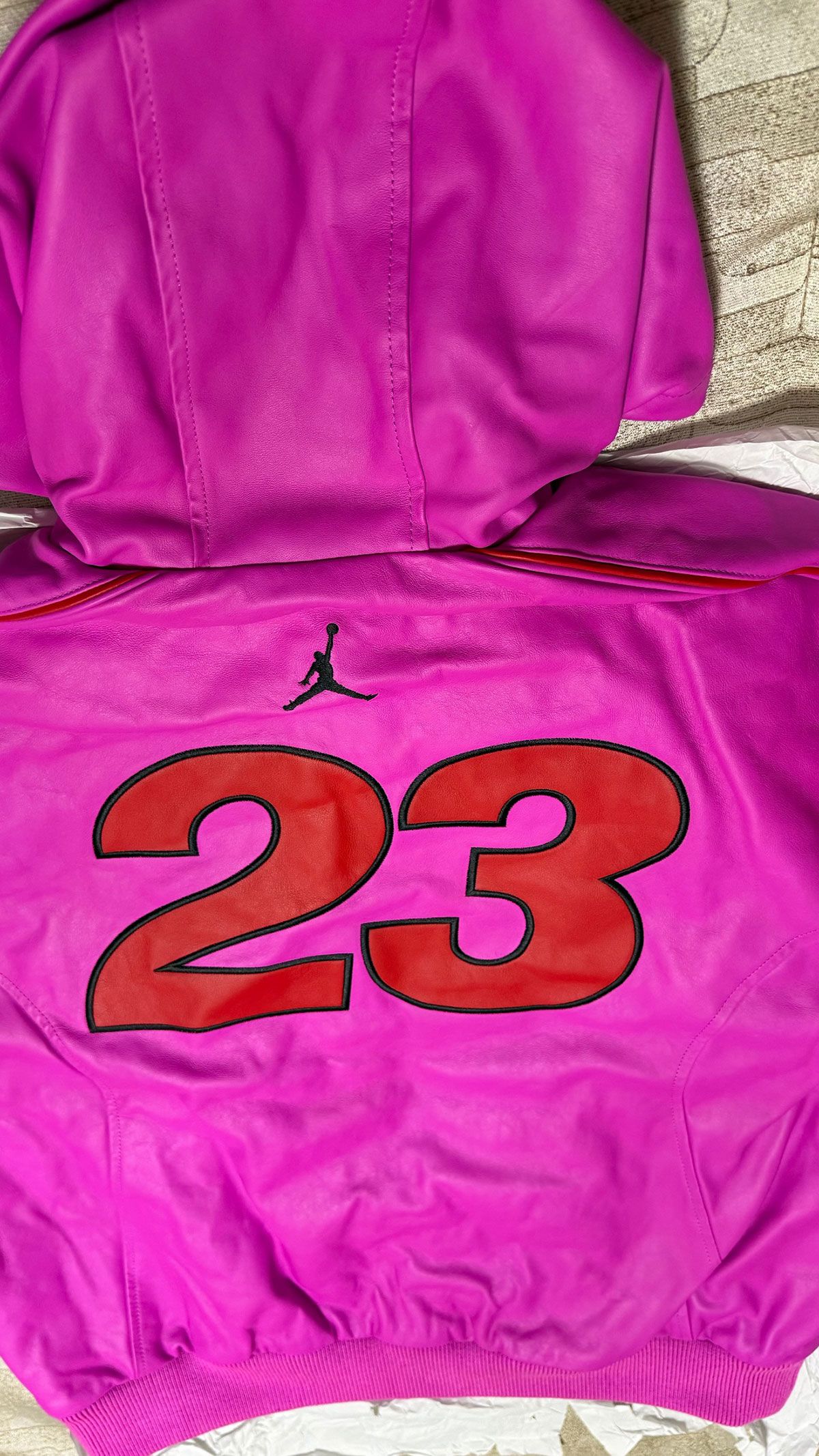 Supreme x Jordan Brand 2026 hooded leather jacket in black with Supreme lettering and Jumpman logo details