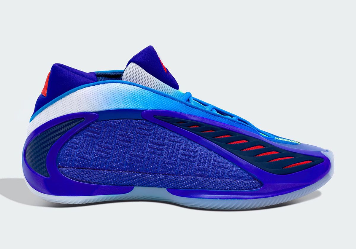 adidas Anthony Edwards 2 'Magpakitang Gilas' in red, white, and blue colorway with gridded suede detailing