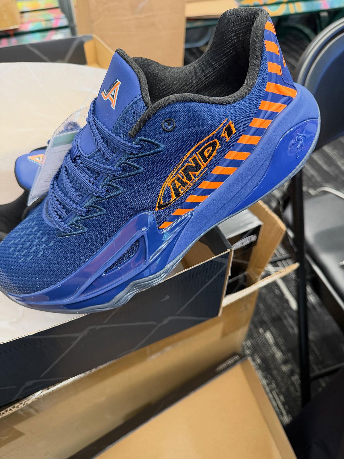 AND1 Attack 4 Low Jose Alvarado Player Edition in Knicks navy, orange, and black colorways with custom JA logo on tongue