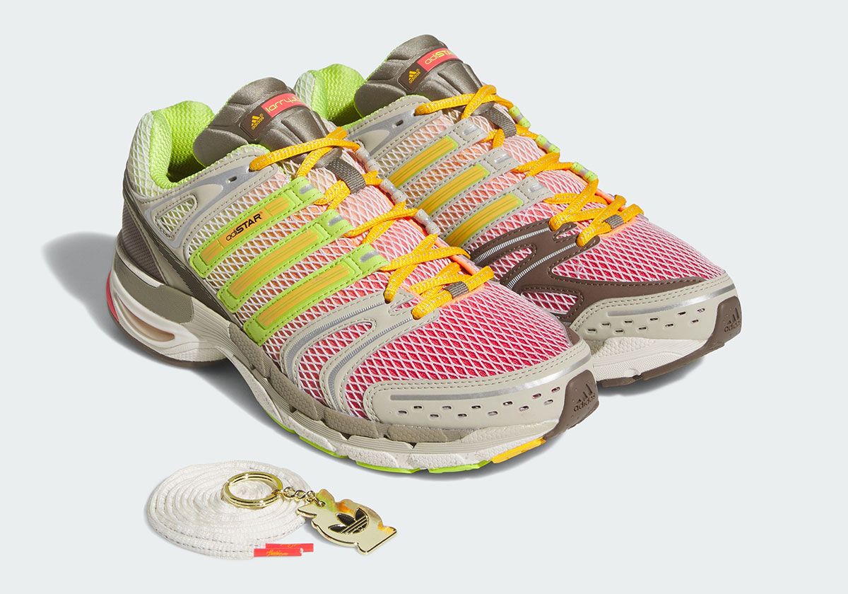 Larry June x adidas Adistar Control 5 in Semi Solar Slime and orange gradient colorway, side view
