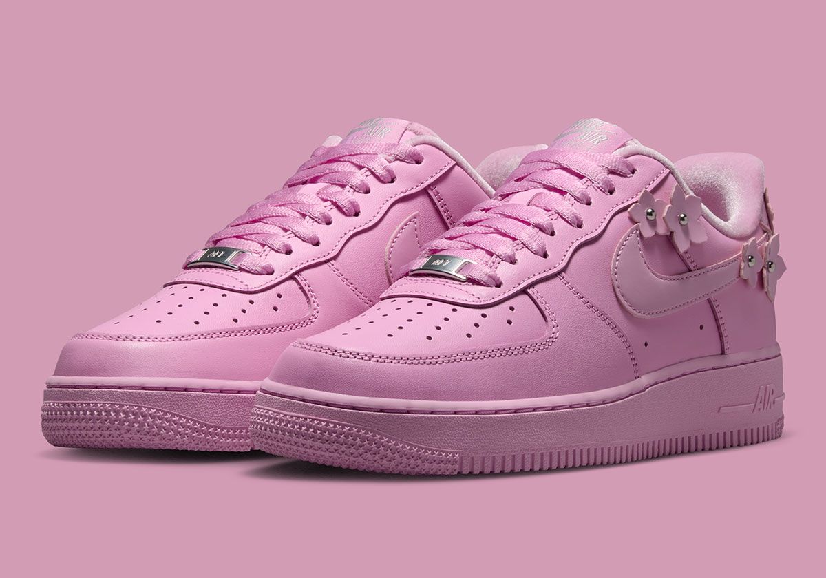 Nike Air Force 1 Low Floral Pack in black featuring leather flower appliqués and patent leather details