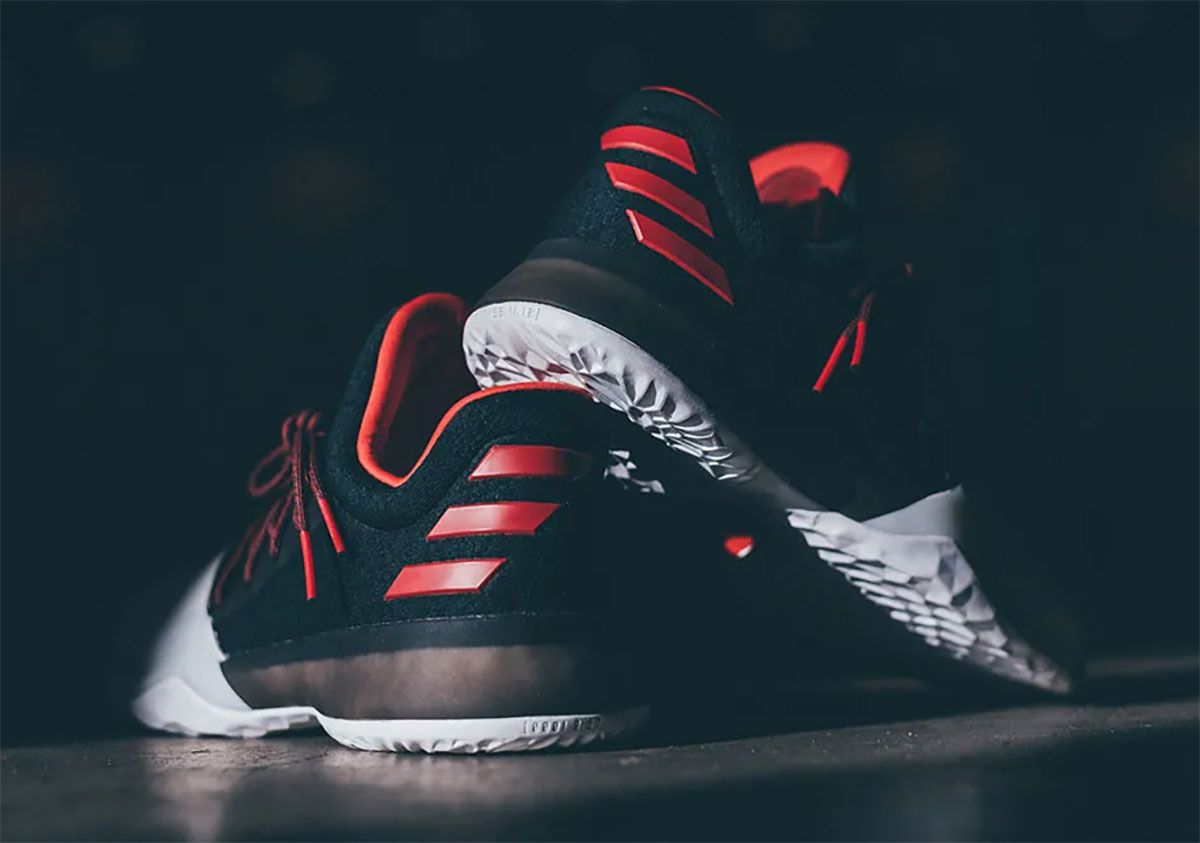 Adidas Harden Vol. 1 in original Core Black, Scarlet, and Footwear White colorway