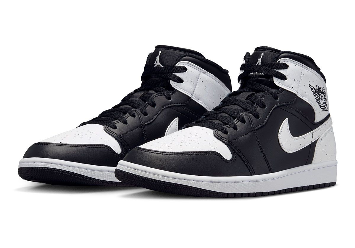 Air Jordan 1 Mid 'Oreo' in black and white leather with paint splatter detailing, Fall 2026 release