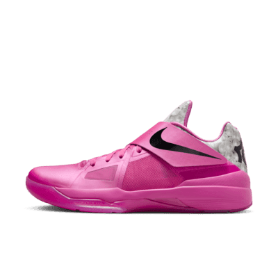 Nike Zoom KD 4 "Aunt Pearl" in Pinkfire II, Metallic Silver, and Black colorway on white background