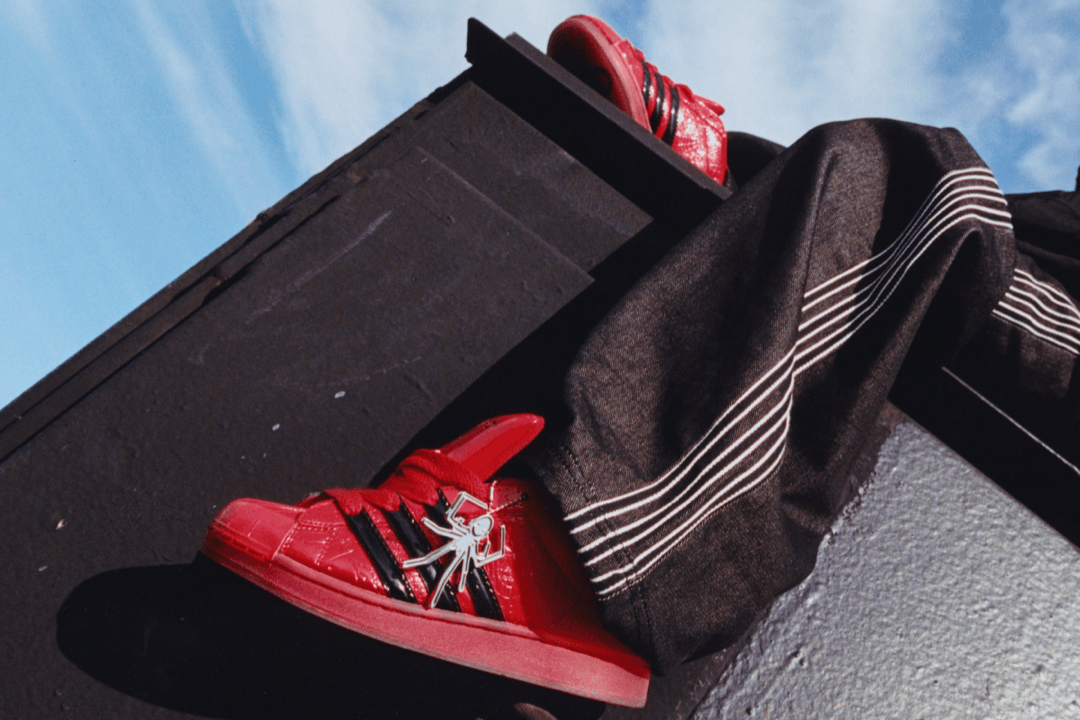 SP5DER x adidas Superstar Red colorway, featuring the iconic shell-toe silhouette in bold red with classic adidas Three Stripes design