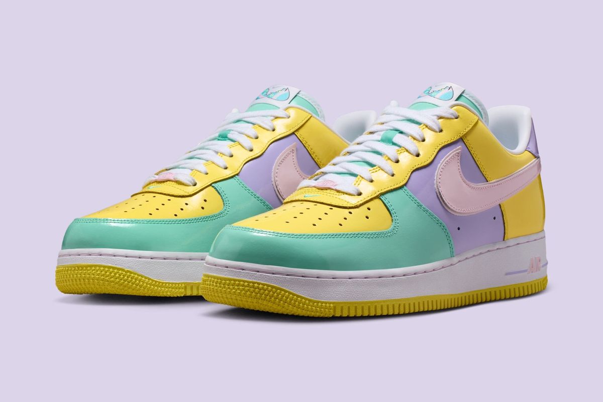 Nike Air Force 1 Low in Easter colorway with pastel overlays and white leather base
