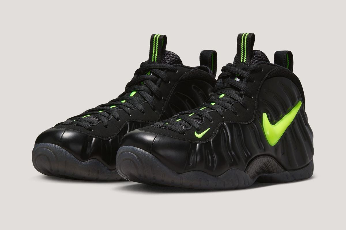 Nike Air Foamposite One Voltage colorway showcasing the signature monoblock foam shell construction