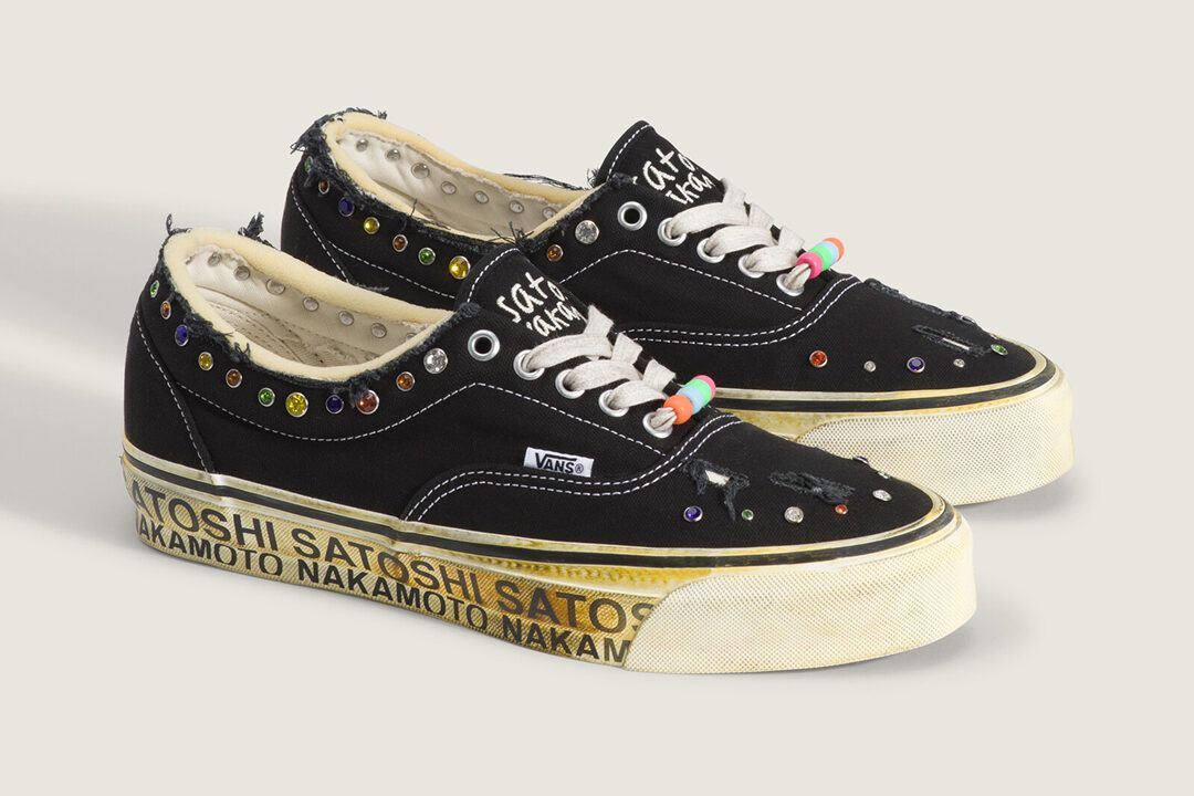 Vans Era 95 x Satoshi Nakamoto Gems sneaker in neutral earth tone colorway, side profile view