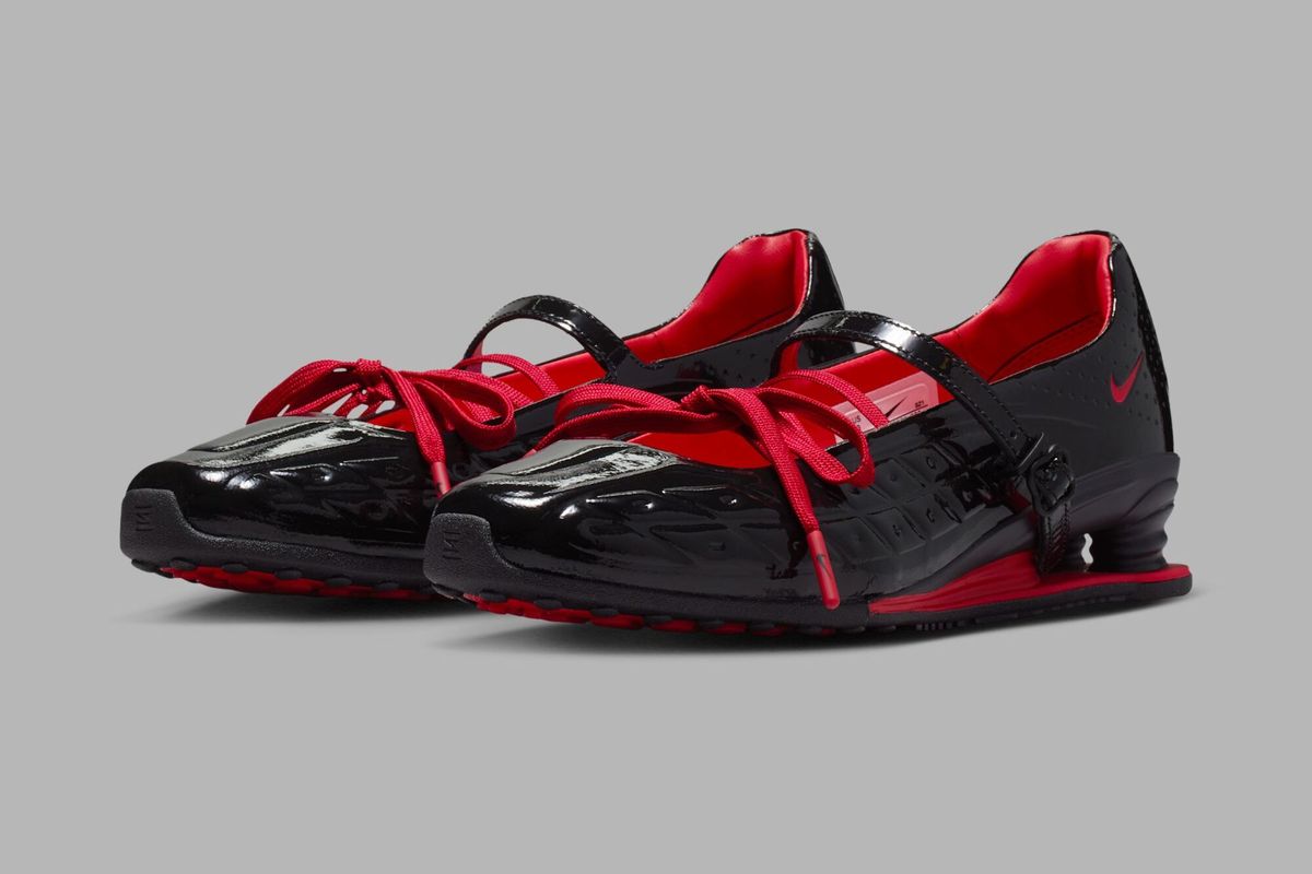 LABELHOOD x Nike Shox Z Calistra WMNS in Black and University Red colorway, women's sneaker collaboration