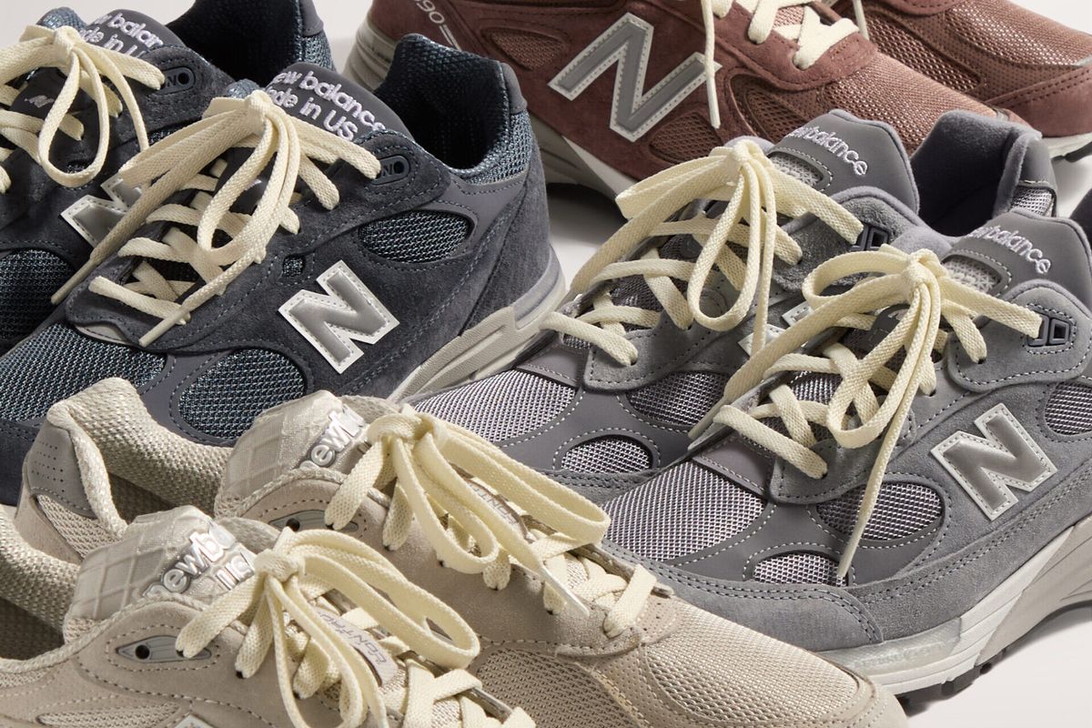 Kith x New Balance 99X Collection sneaker in neutral colorway, emphasizing Made in USA construction and heritage design