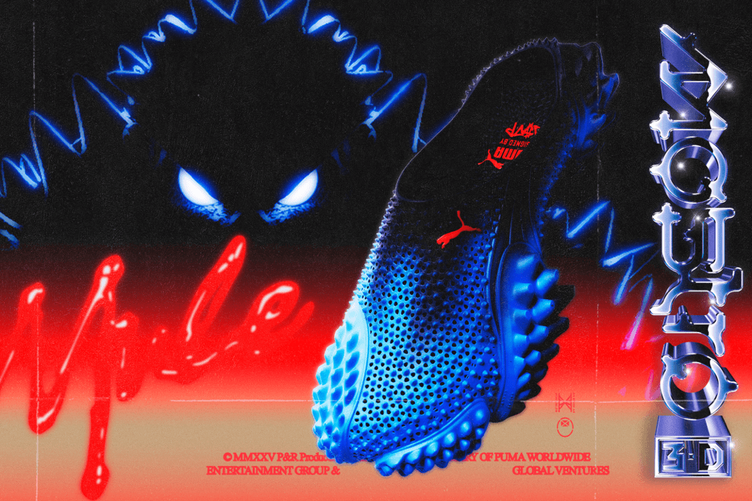ASAP Rocky x PUMA Mostro Mule 'Blue Glimmer' in iridescent blue colorway, side profile view