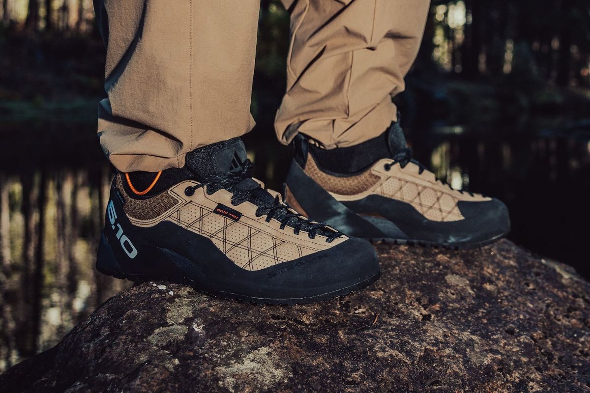 adidas Five Ten Guide Tennie Pro Gore-Tex Approach in Cardboard colorway, featuring reinforced toe cap and Gore-Tex weatherproof construction
