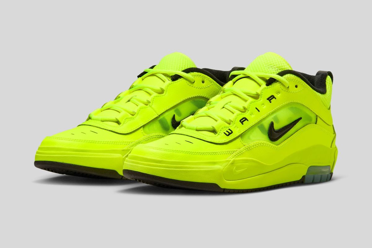 Nike Air Max Ishod 2 in bright Tennis Ball yellow-green colorway, skate-focused design with Max Air cushioning