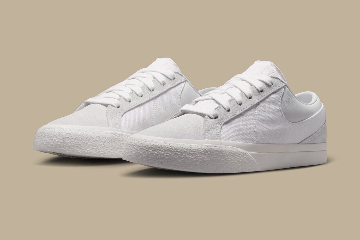 Nike Blazy Triple White all-white colorway side profile view