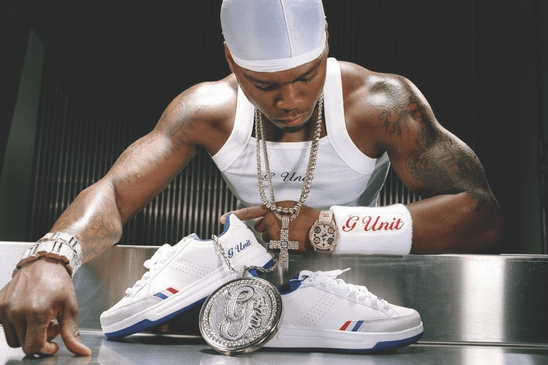 Reebok G-Unit G6 OG white leather upper with grey suede and red blue accents