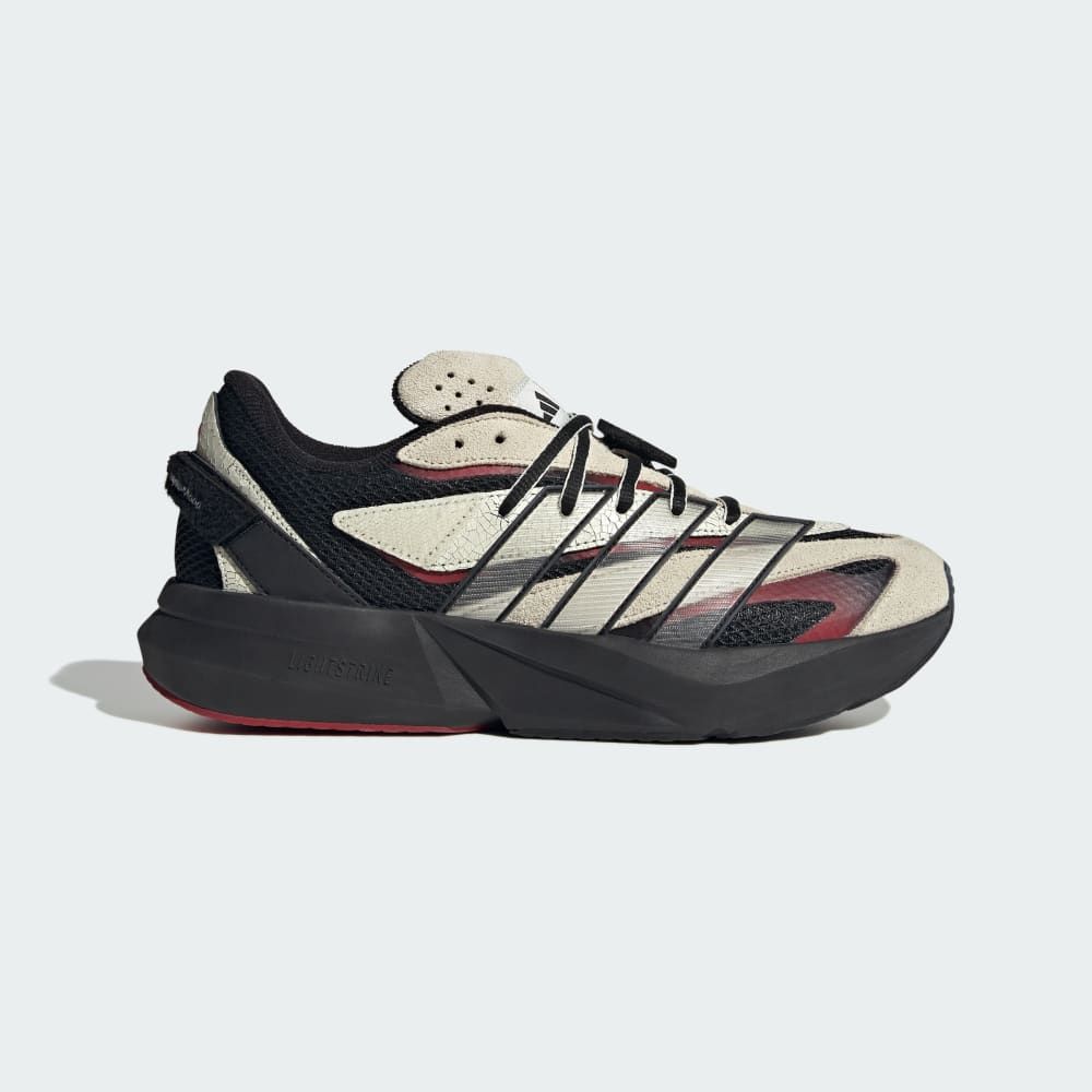 adidas Marvel Spider-Man LightBlaze in Core Black, Off White, and Team Victory Red colorway, featuring Spider-Man-inspired color blocking