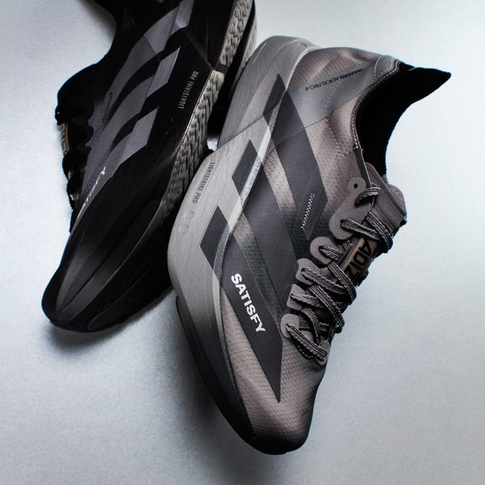 adidas ADIZERO ADIOS PRO 4 x SATISFY "Core Black / Grey Five"