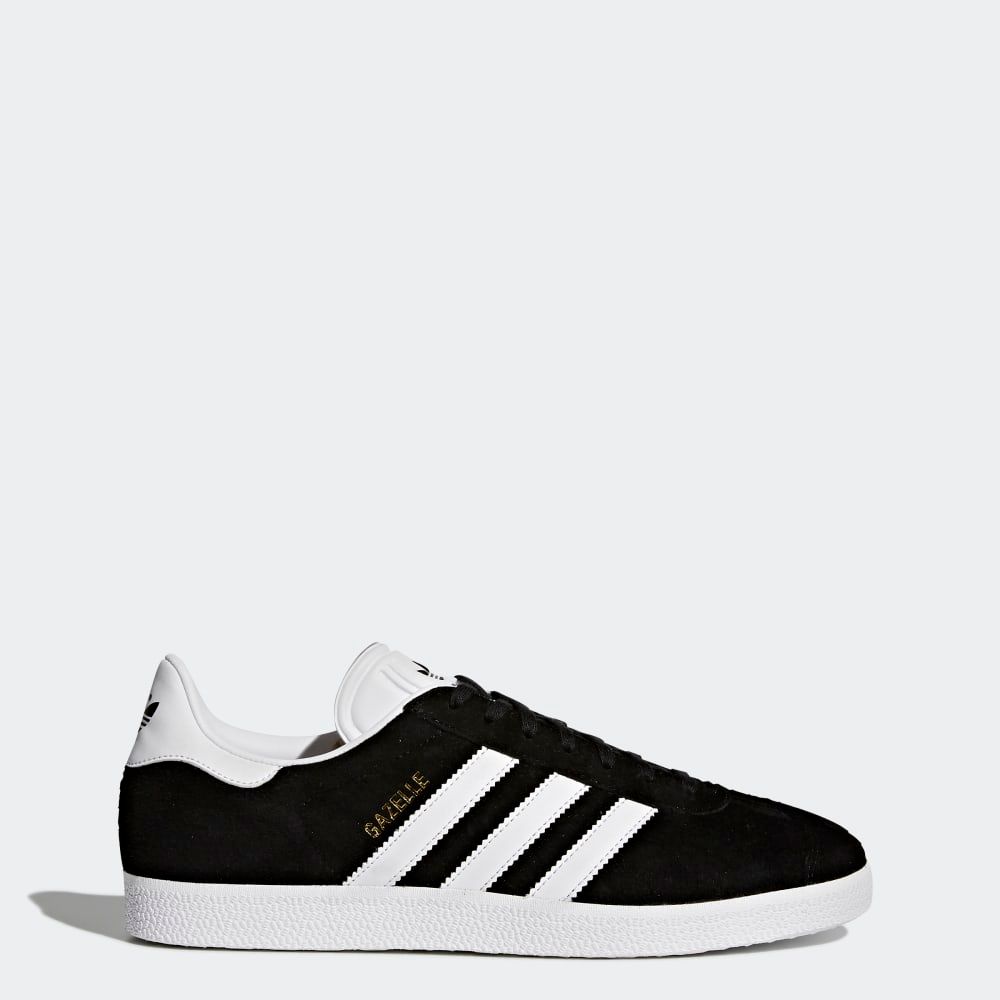adidas Gazelle suede sneaker in classic colorway, side profile view showing three stripes branding and gum rubber sole