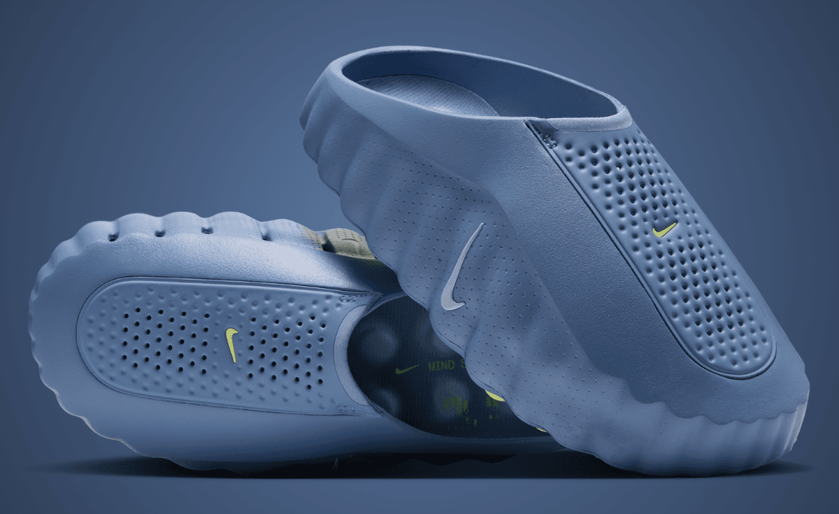 Nike Mind 001 in Work Blue colorway with neon yellow midsole nodes