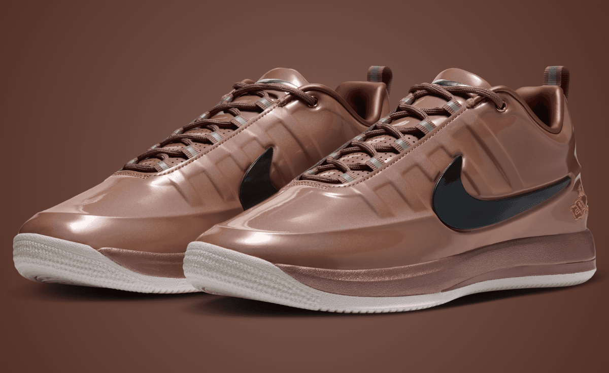 Nike Book 2 x Chevrolet Penny in copper patent leather with metallic V logo, inspired by Devin Booker's 1959 Impala convertible