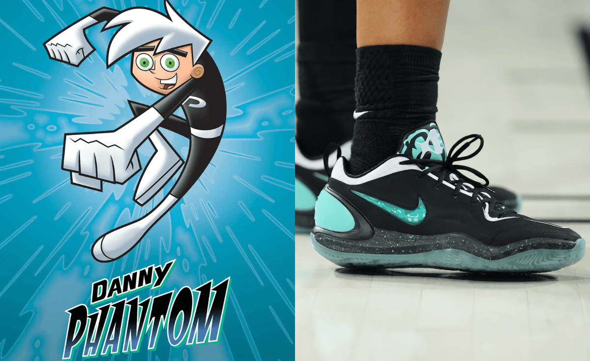 Nike A'Two in black with teal Ghost Zone accents, A'ja Wilson Danny Phantom player exclusive