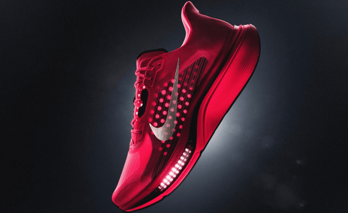 Nike Pegasus Plus 2 in bright red colorway showcasing ZoomX and Air Zoom cushioning system