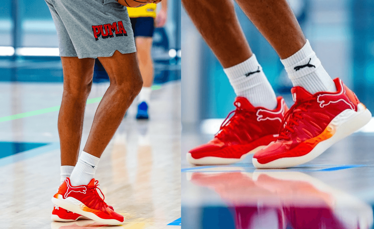 Puma Hali 1 Troy Bolton PE in red mesh and white accents, featuring the number 14 tongue logo inspired by High School Musical