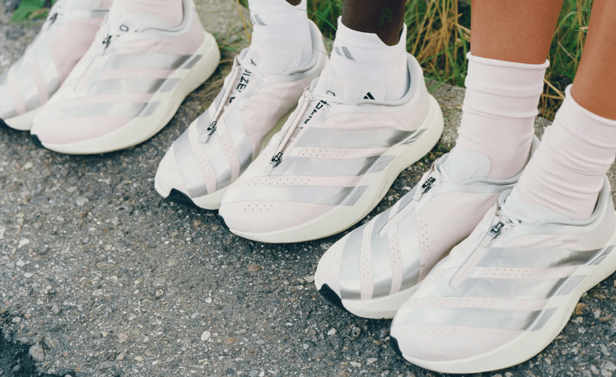 NAKED Copenhagen x adidas Evo SL Zip in pink colorway, featuring zip closure and technical running silhouette