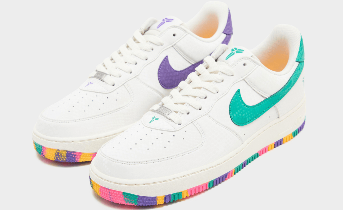 Nike Kobe Air Force 1 Low in teal, purple, and multi-color Mardi Gras-inspired colorway