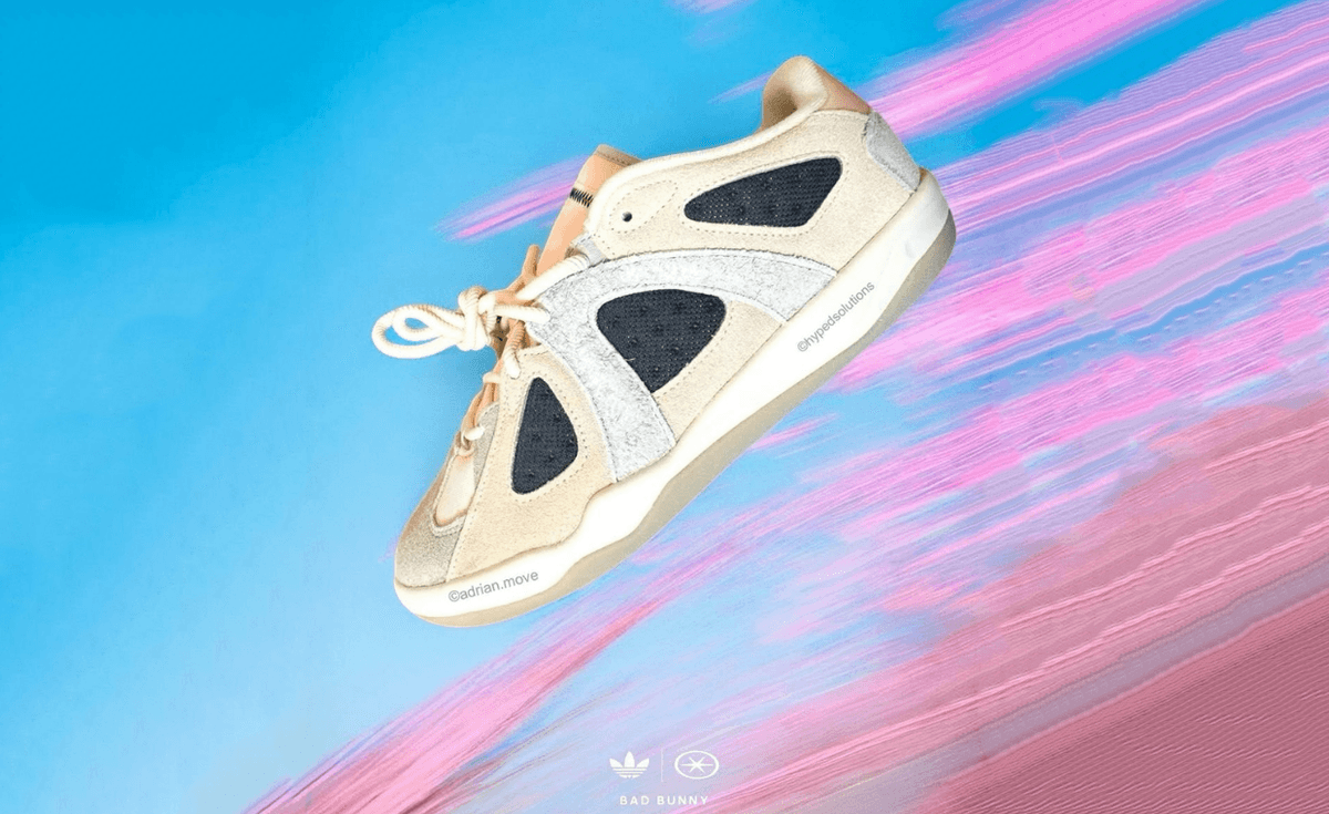 adidas BadBo 1.1 low-top sneaker in tan suede, cream, black mesh, and blush pink colorway