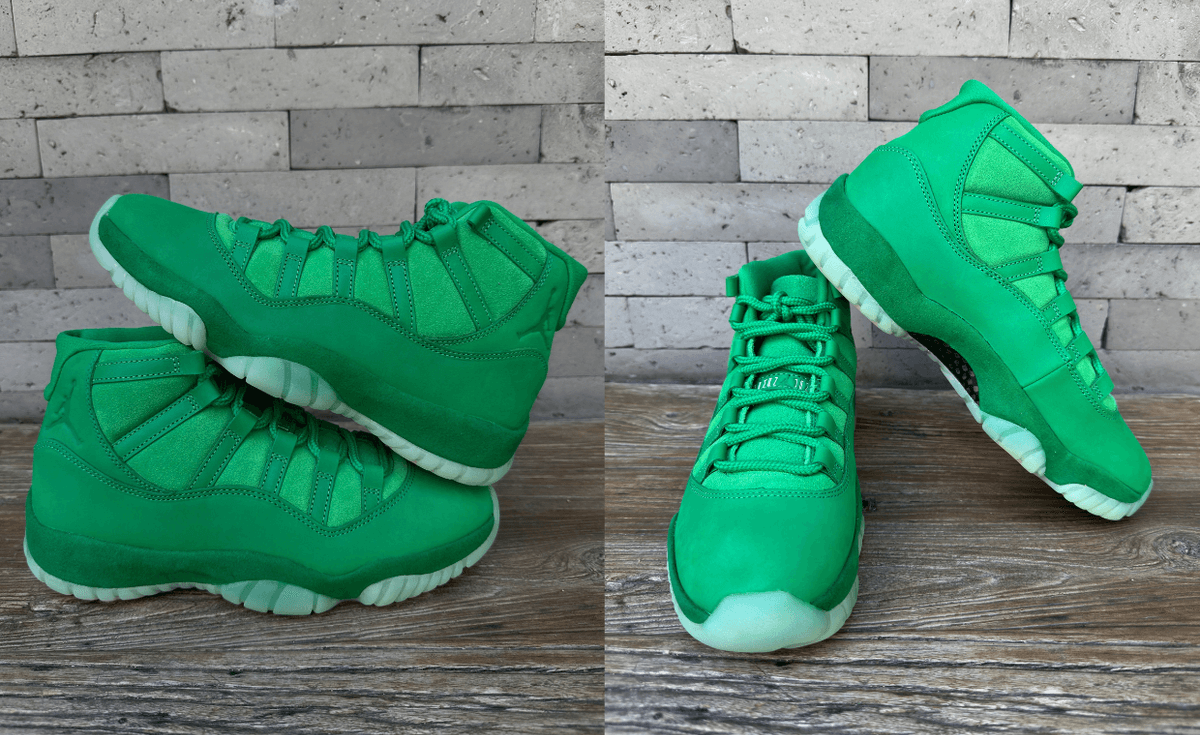 Nike Air Jordan 11 Retro Monstars in green, inspired by Space Jam film production aesthetic