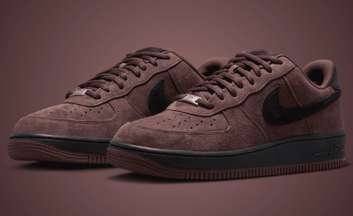 Nike SB Air Force 1 Low Light Chocolate brown suede with black Swoosh and heel tab detail
