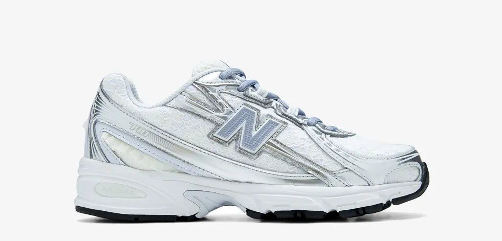 New Balance 740 in Lace Linen/Silver with chrome silver overlays displayed at DICK'S Sporting Goods
