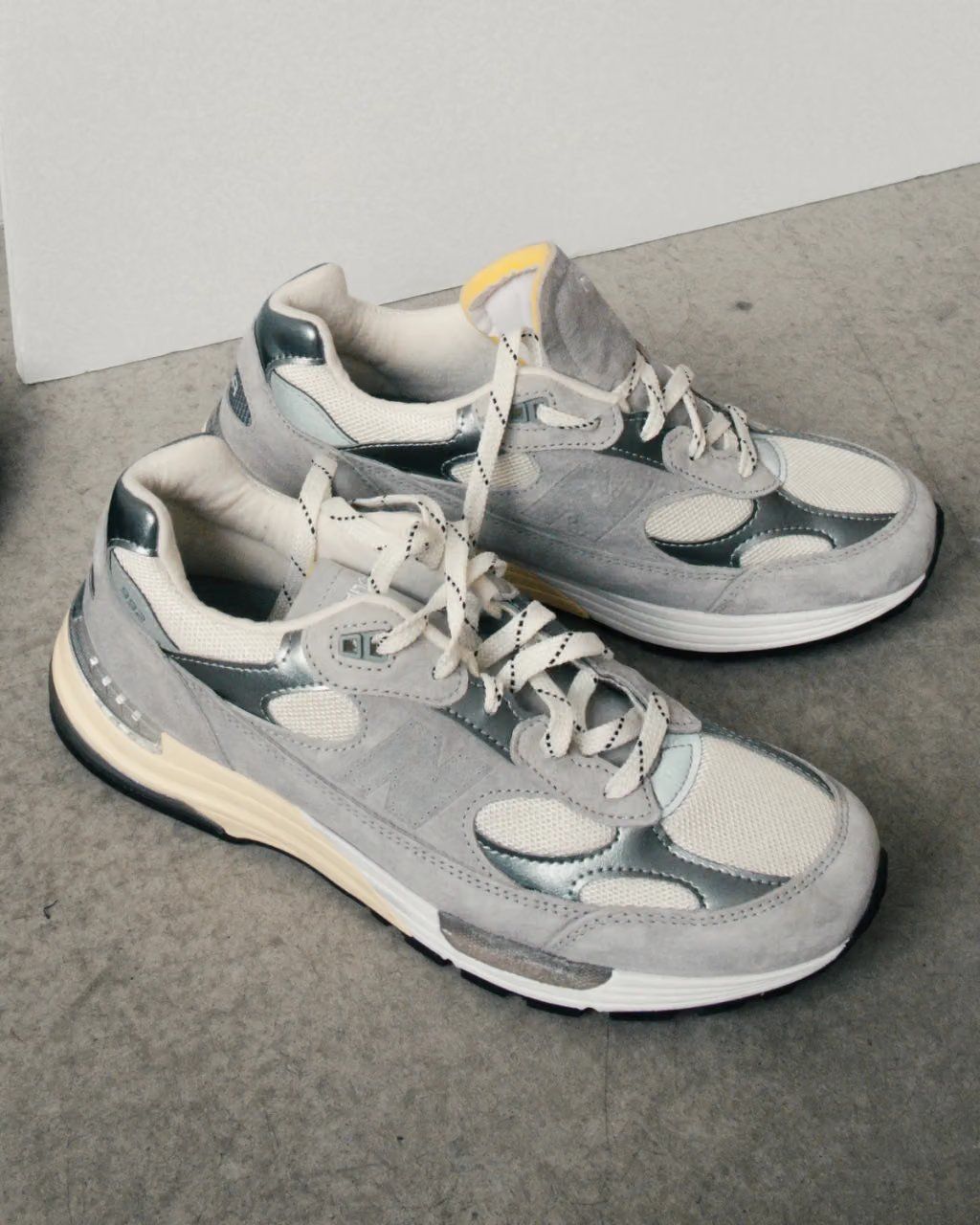 mfpen x New Balance 992 collaboration sneaker with removed logo detail