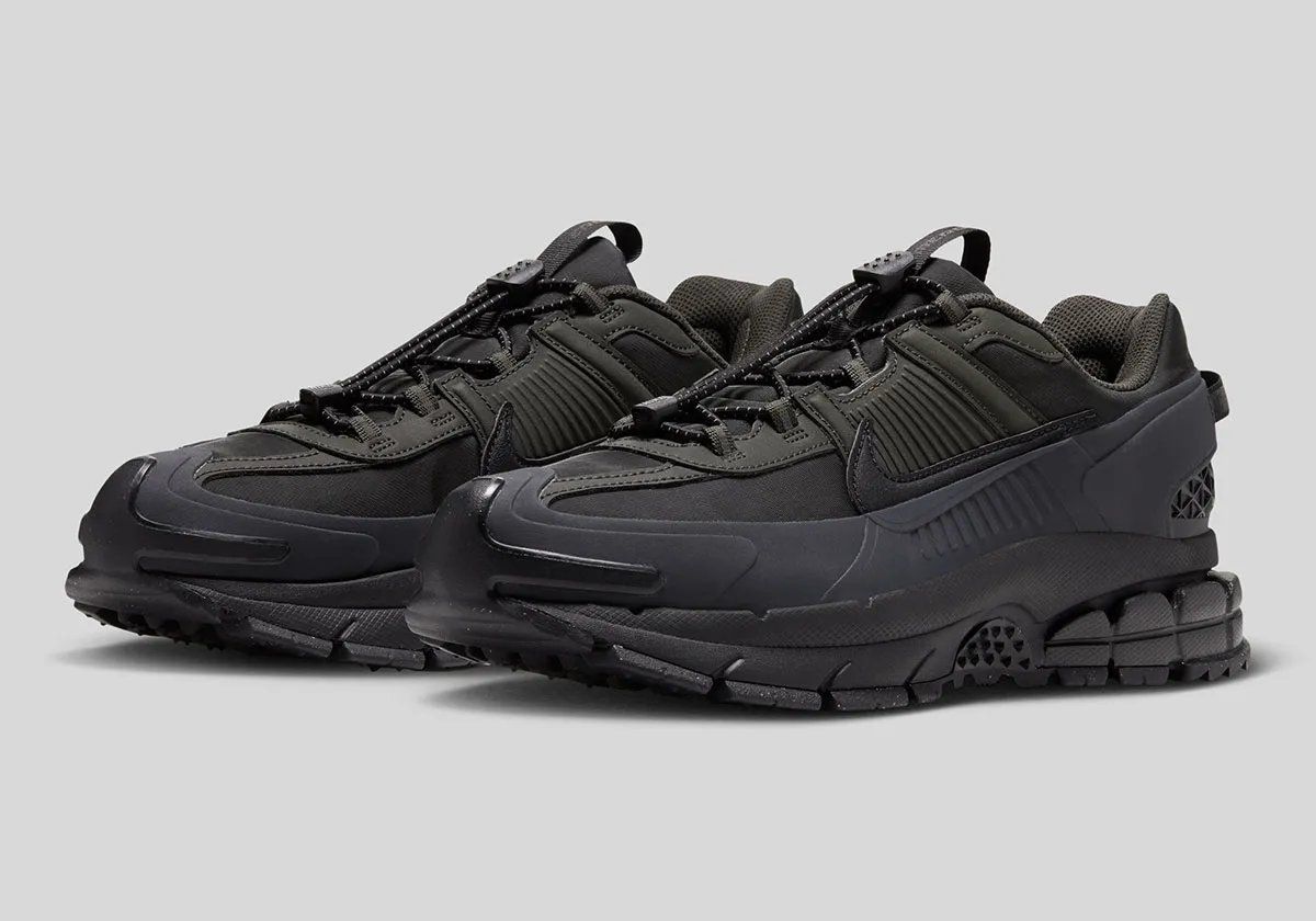 Nike Zoom Vomero 5 Roam in Sequoia and Black colorway with reinforced mudguards and updated traction pattern