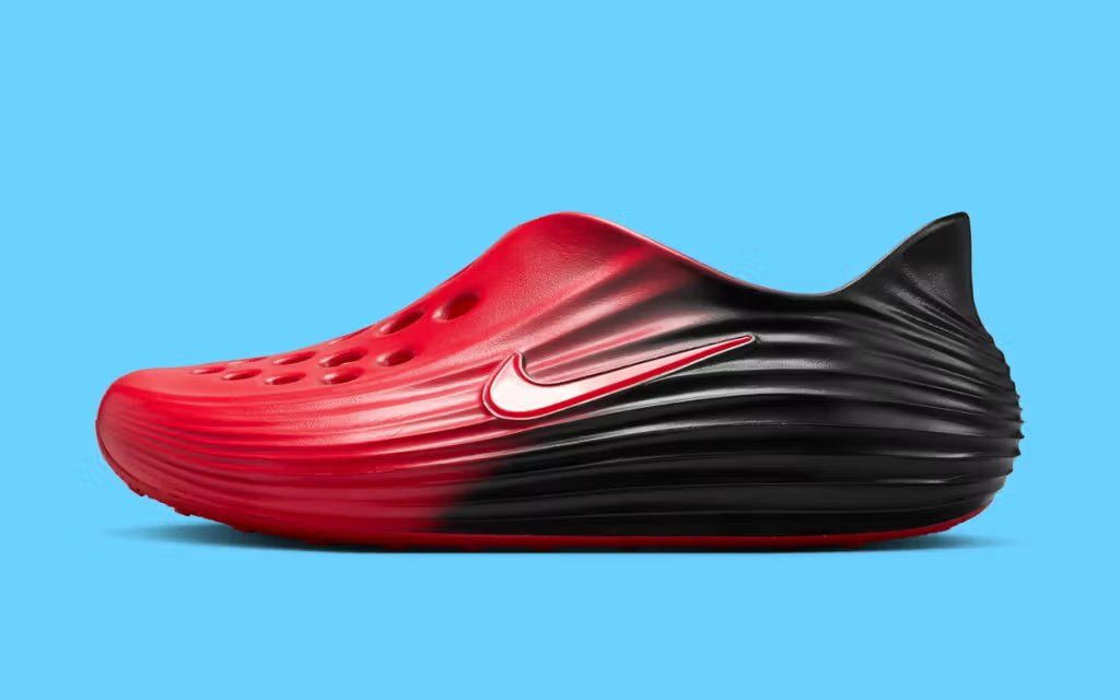 Nike ReactX Rejuven8 in Bred Gradient colorway, featuring red-to-black tonal fade across the upper and padded collar