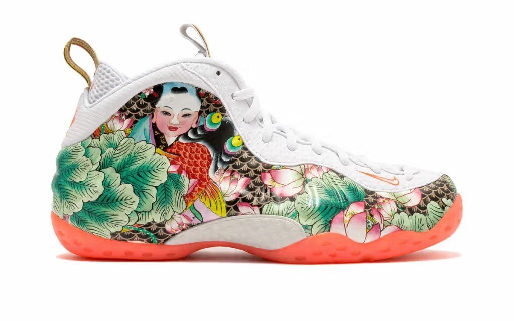 Nike Air Foamposite One Tianjin 2.0 colorway, showcasing the iconic foam silhouette with regional design details