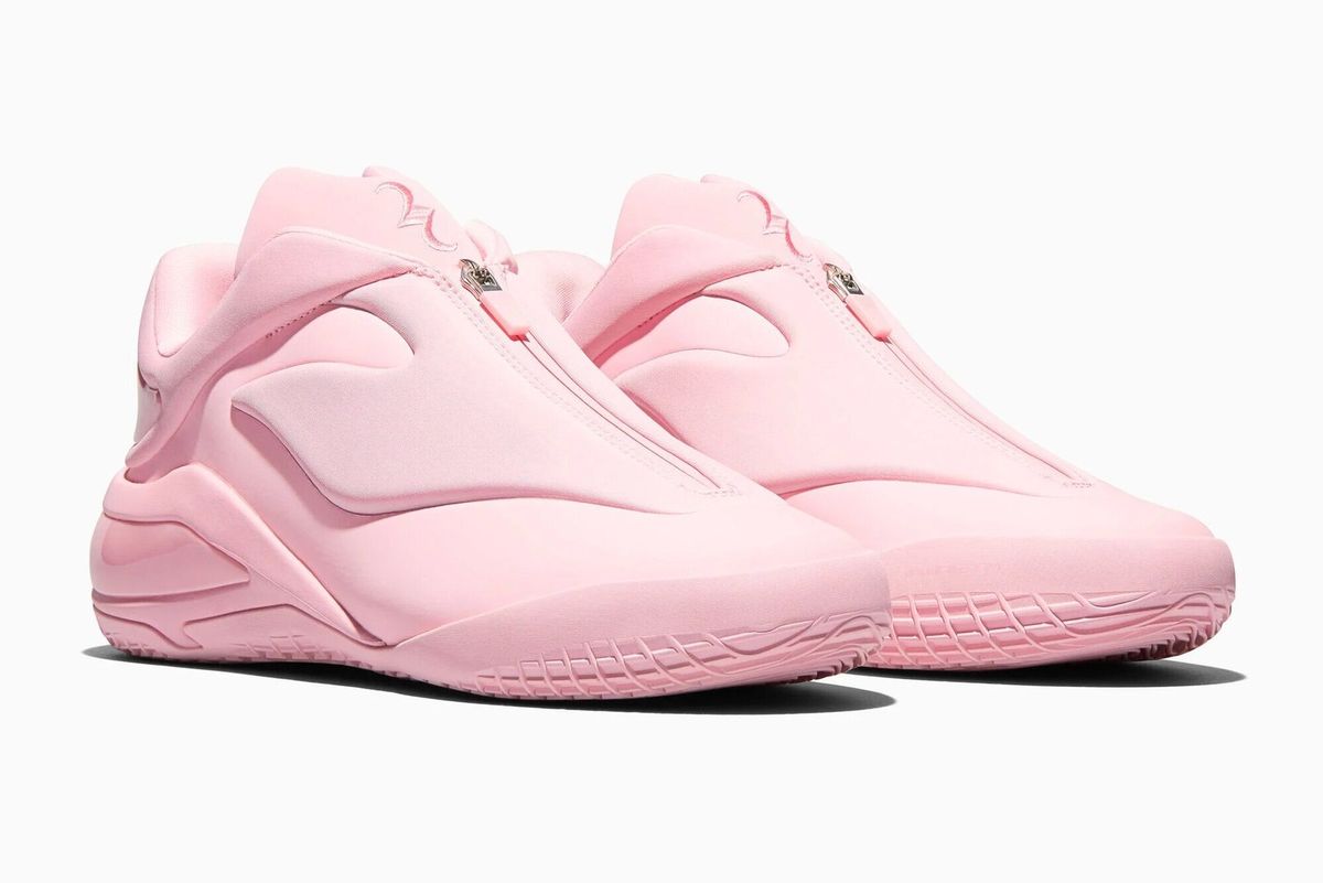 Converse SHAI 001 Tickled Pink colorway, side profile view of the signature mid-top basketball shoe