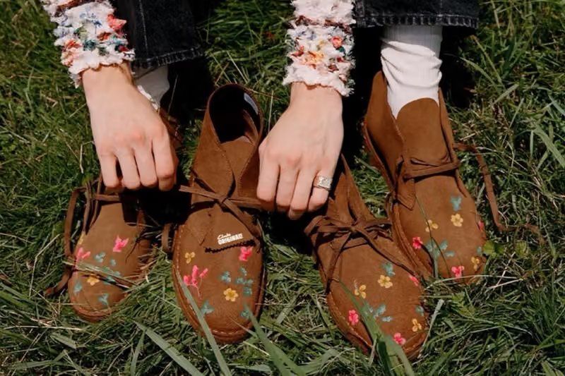 MASU x Clarks Originals Desert Boot with hand-painted floral detailing on canvas upper and natural crepe rubber sole