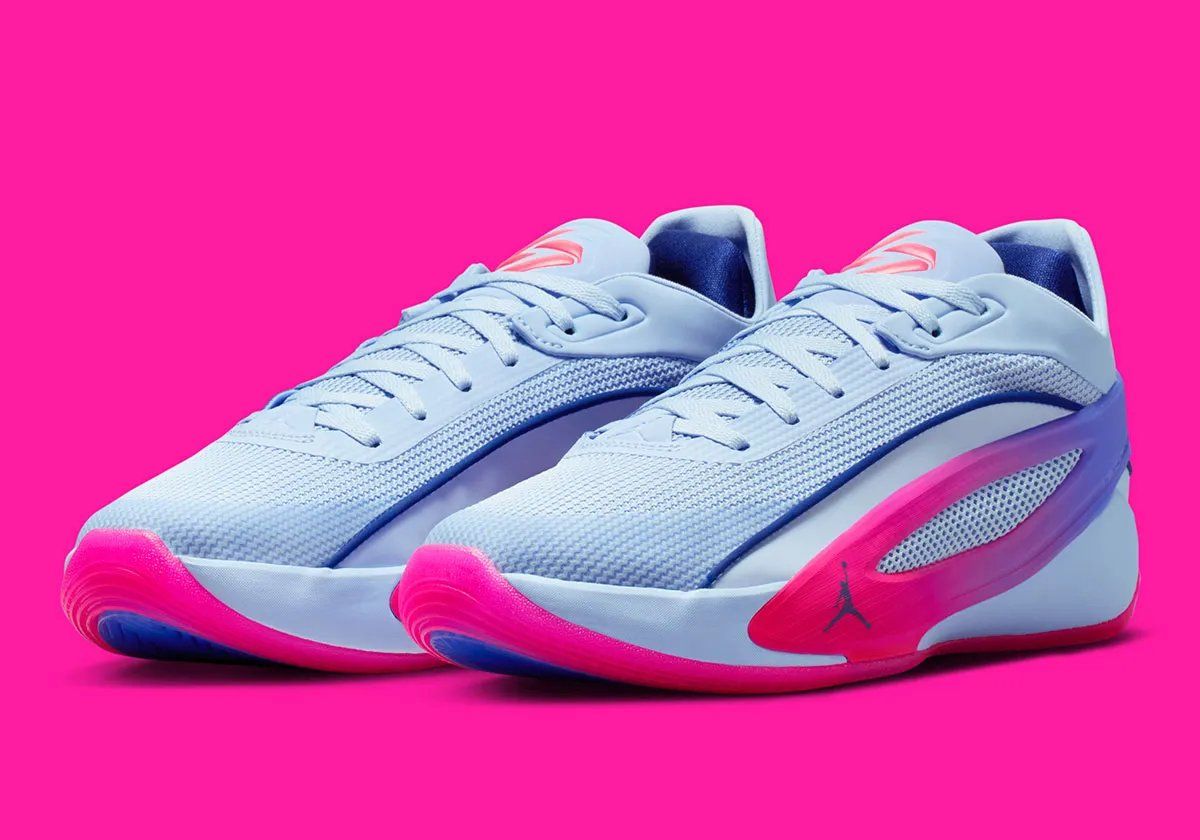 Jordan Luka 5 basketball shoe in Light Marine colorway, displaying the side profile and design details of Luka Doncic's signature Nike model