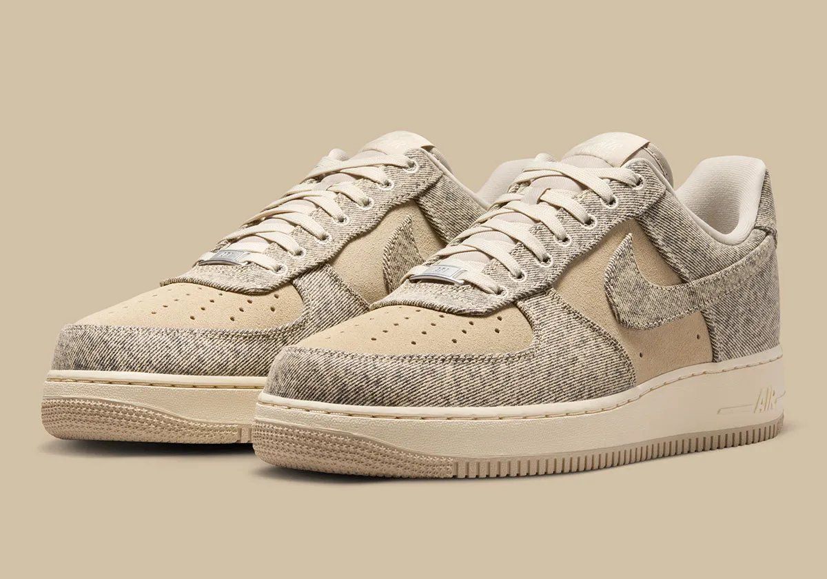 Nike Air Force 1 Low Desert Khaki with suede toe box and khaki tweed-inspired overlays
