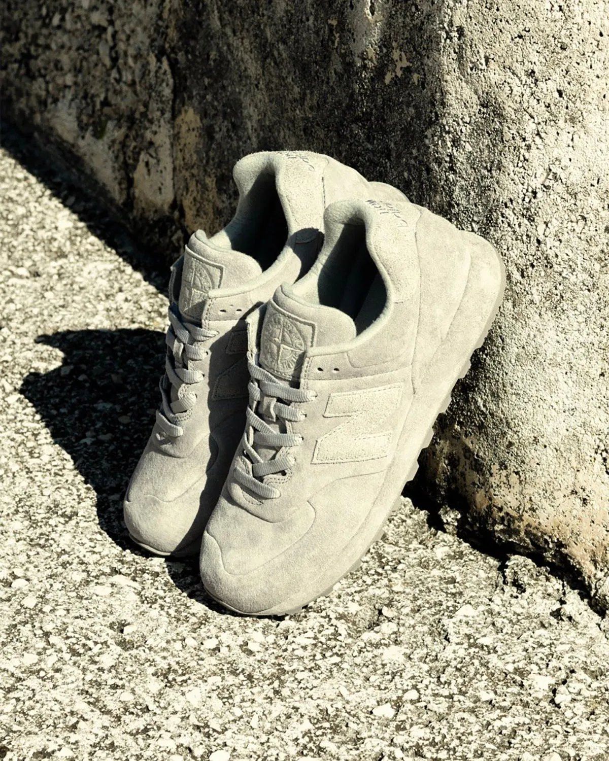 Stone Island x New Balance 574 Ghost collaboration silhouette in neutral seasonal colorway