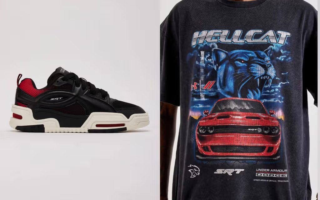 Under Armour x Dodge SRT collection featuring co-branded sneakers and apparel with SRT performance styling