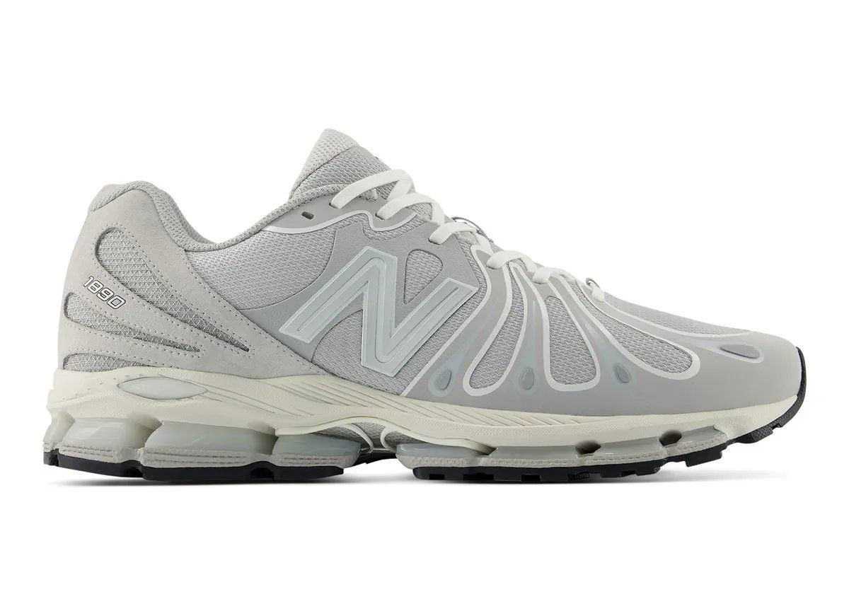 New Balance 1890 in off-white and grey colorway with detailed upper view
